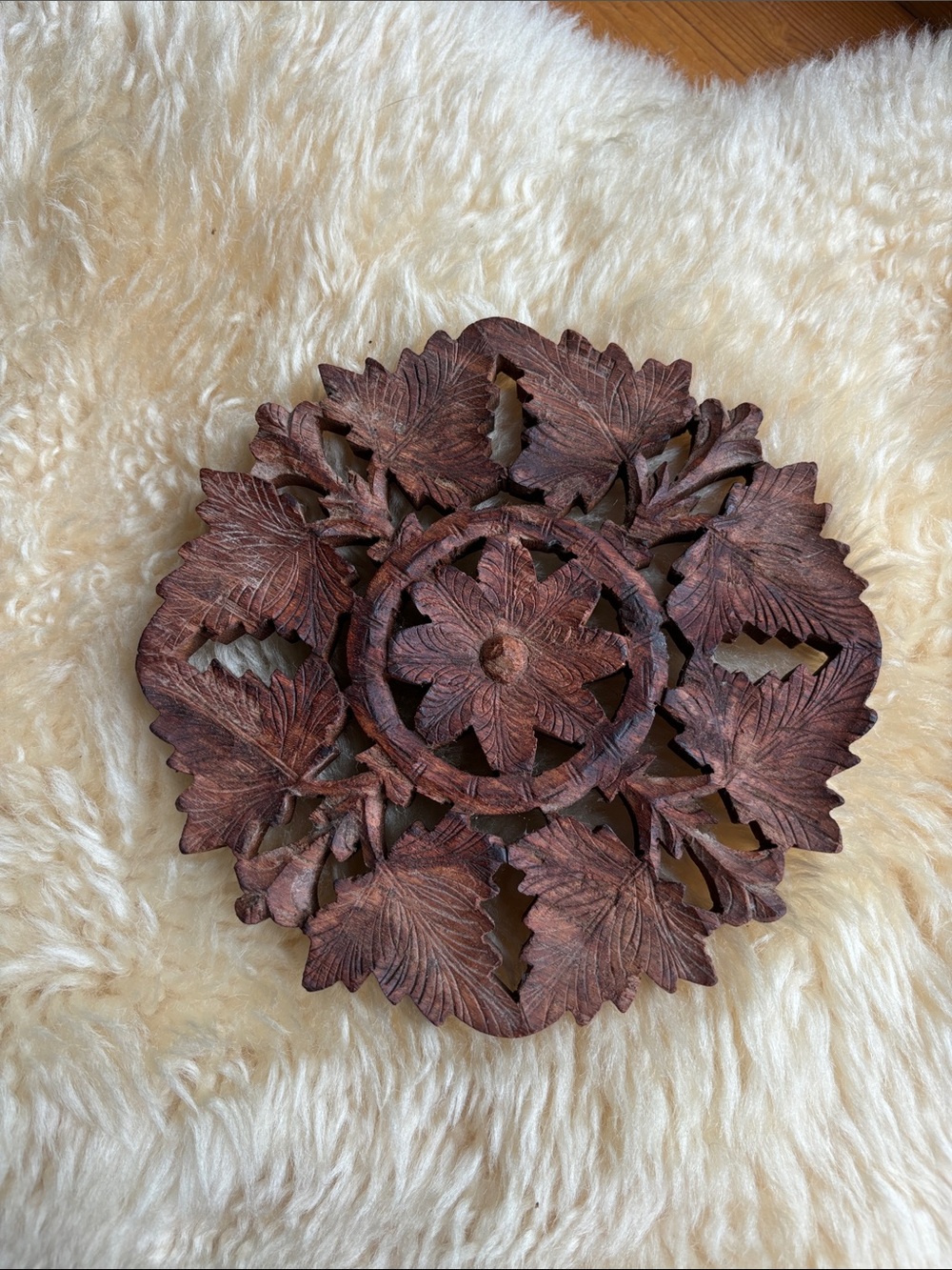 Boho Carved Wooden Trivet
